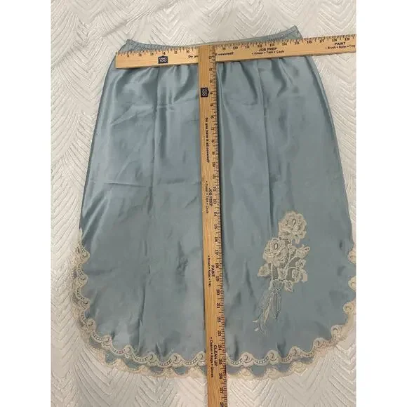 Vintage Christian Dior Slip Skirt Light Blue Lace Trim ILGWU USA Made M - Picture 9 of 15